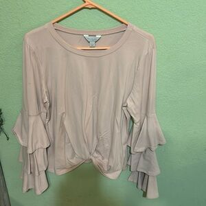Women's Cream Ruffle Sleeve Top
